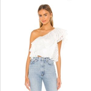 REVOLVE NBD Tiered Overlay White Ruffle Top